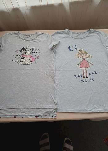 Kız Çocuk Gri Baskılı Kısa Kollu Tişört - Görsel 6