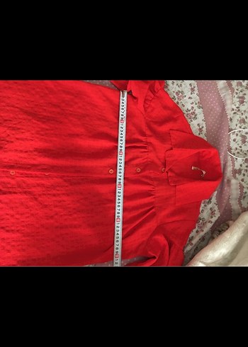 Kırmızı Uzun Düğmeli Hamile Keten Ceket - Görsel 4