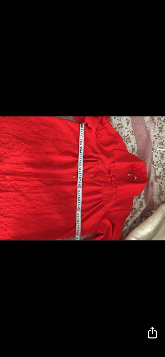 Kırmızı Uzun Düğmeli Hamile Keten Ceket - Görsel 4