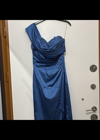 Drapeli tek kollu Uzun Abiye Elbise - Görsel 2