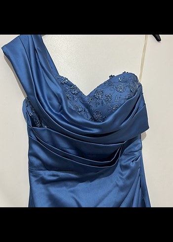 Drapeli tek kollu Uzun Abiye Elbise - Görsel 3