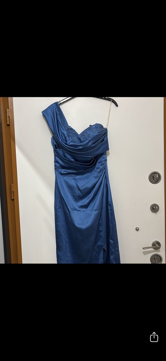 Drapeli tek kollu Uzun Abiye Elbise - Görsel 2