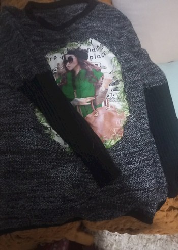 Gri Baskılı Kadın Triko Kazak - Görsel 2