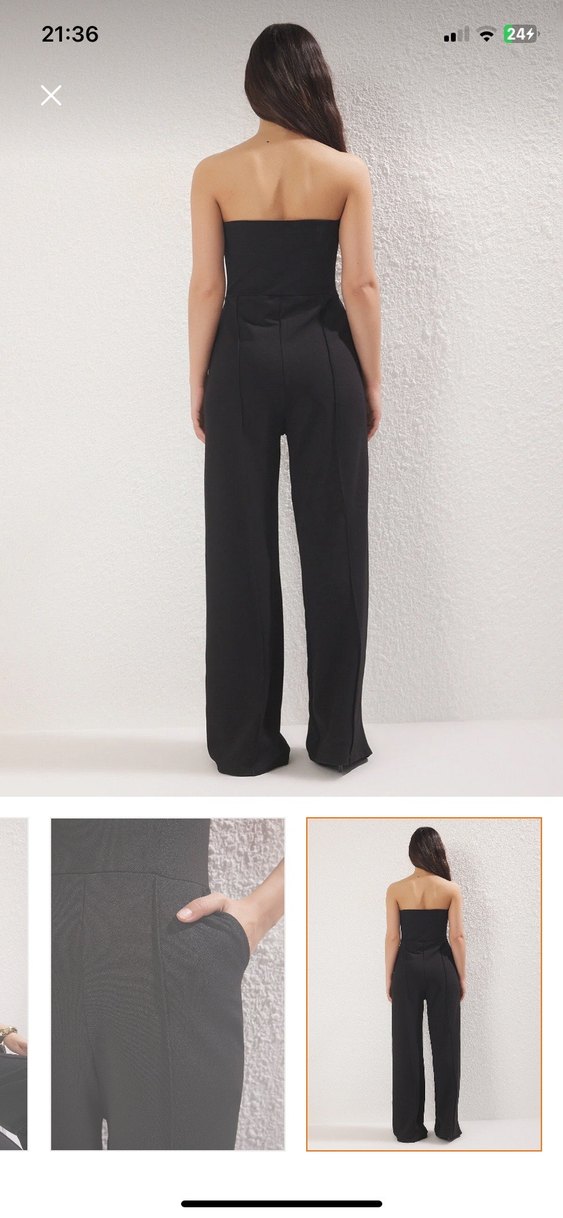 Siyah Askılı Uzun Kadın Tulum - Görsel 2