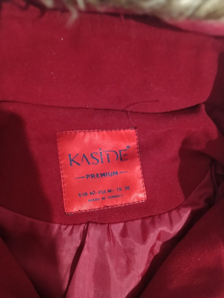 Bordo Kadın Kemerli kaşe kaban, Kürk Detaylı. - Görsel 3