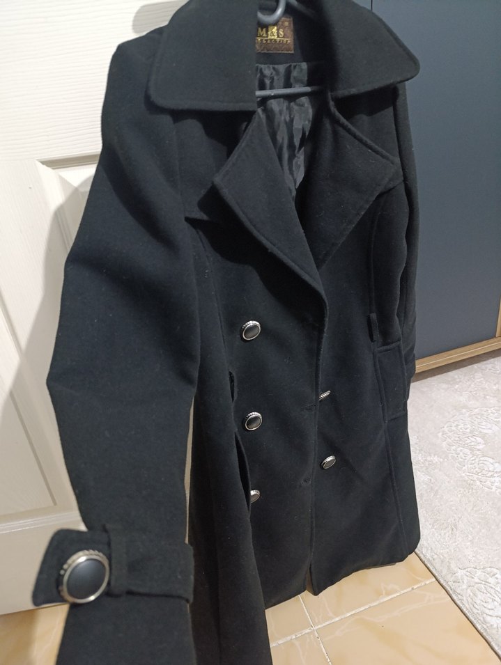 Siyah Çift Düğmeli Kaşe Kaban - Görsel 2