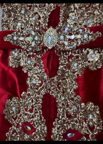 Bordo Uzun Kol Etkileyici Bindallı ve taç - Görsel 2