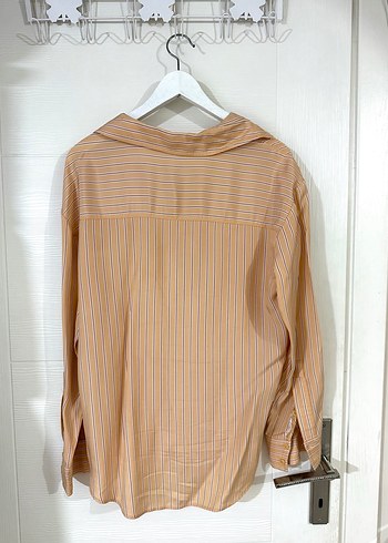 Somon renkli Çizgili Uzun Kollu Kadın Gömlek - Görsel 2