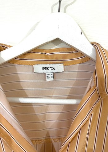 Somon renkli Çizgili Uzun Kollu Kadın Gömlek - Görsel 3