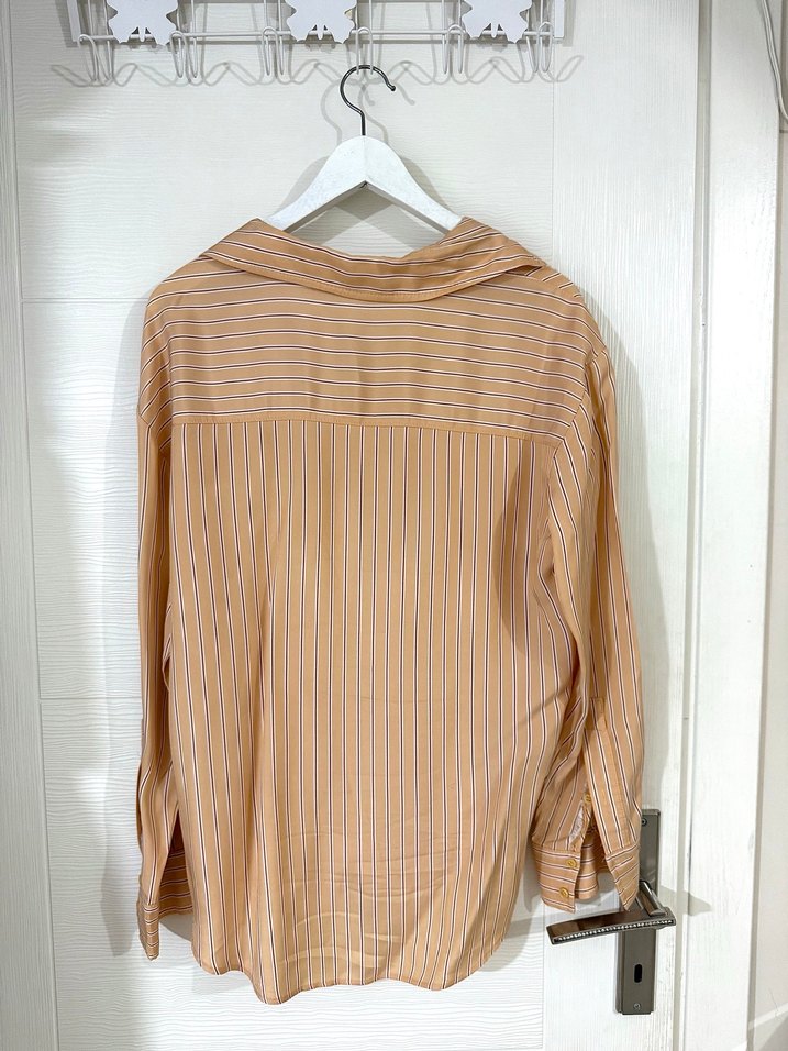 Somon renkli Çizgili Uzun Kollu Kadın Gömlek - Görsel 2