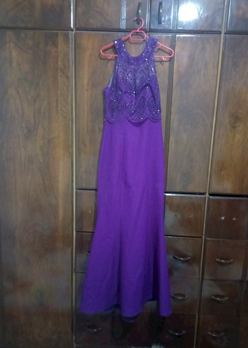 Mor Uzun Abiye Elbise İşlemeli Üst Detay - Görsel 3