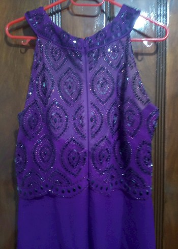 Mor Uzun Abiye Elbise İşlemeli Üst Detay - Görsel 4