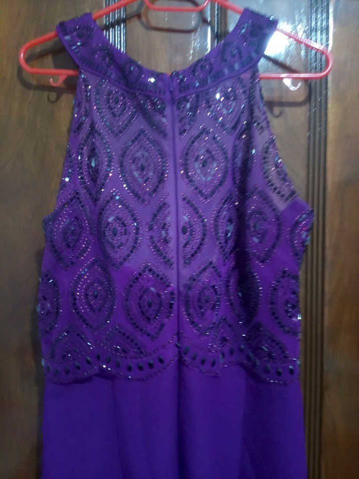 Mor Uzun Abiye Elbise İşlemeli Üst Detay - Görsel 4