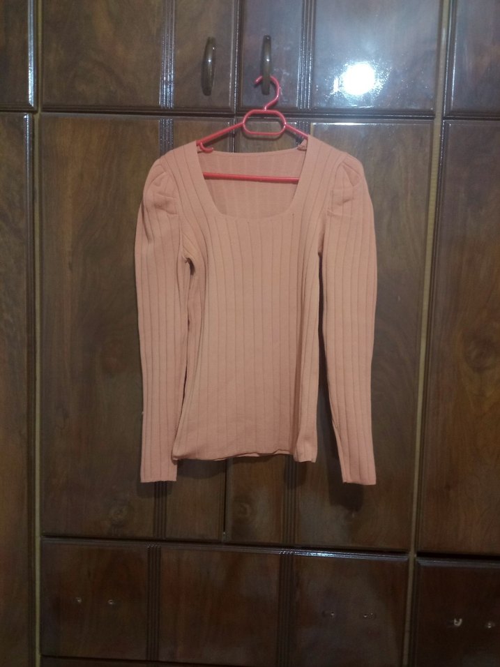 Bej Uzun Kollu Triko Kadın Kazak - Görsel 2