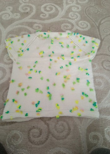 Kız Çocuk Beyaz Renkli Bohem Örgü Süveter - Görsel 2