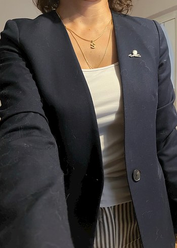 Mango Düğmeli Midi Kadın Lacivert Blazer Ceket - Görsel 2