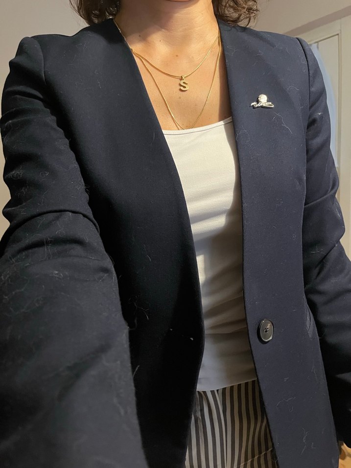 Mango Düğmeli Midi Kadın Lacivert Blazer Ceket - Görsel 2