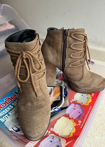 Elle Bej Süet Platform Topuklu Kadın Bot - Görsel 7