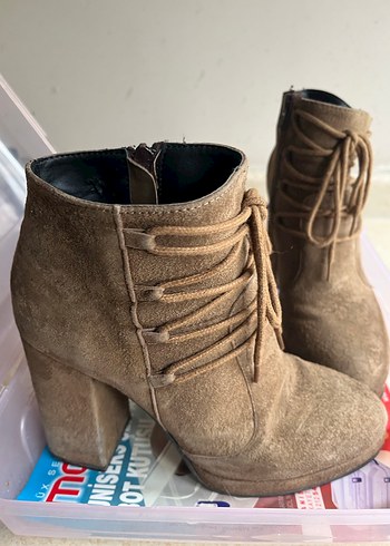 Elle Bej Süet Platform Topuklu Kadın Bot - Görsel 6