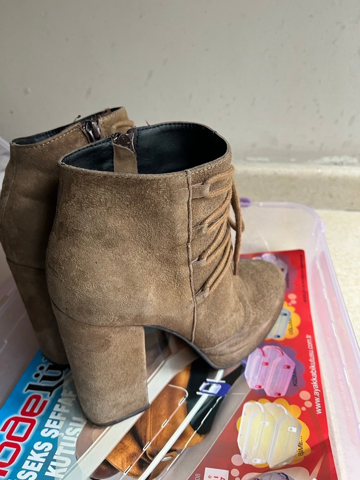 Elle Bej Süet Platform Topuklu Kadın Bot - Görsel 4