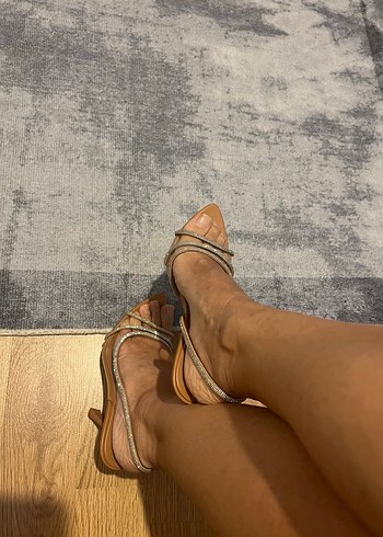 Zara Bej Deri Stiletto Topuklu Kadın Ayakkabı - Görsel 6