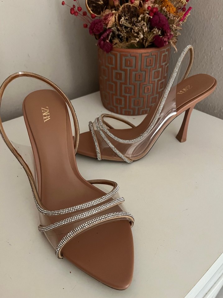 Zara Bej Deri Stiletto Topuklu Kadın Ayakkabı - Görsel 2