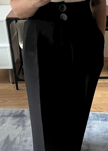 Düğmeli Siyah Kadın Kumaş Pantolon ve ceket takım - Görsel 4