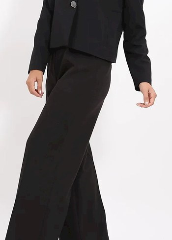 Düğmeli Siyah Kadın Kumaş Pantolon ve ceket takım - Görsel 2