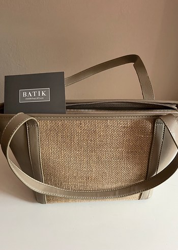 Batik Bej Deri ve hasır Kadın Çanta Fermuarlı - Görsel 3