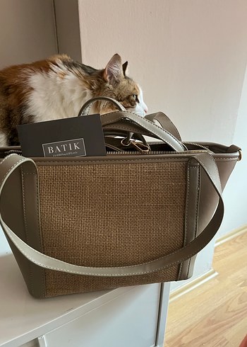 Batik Bej Deri ve hasır Kadın Çanta Fermuarlı - Görsel 2