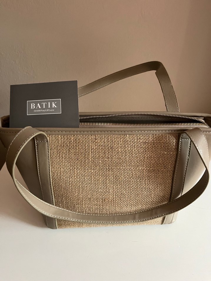 Batik Bej Deri ve hasır Kadın Çanta Fermuarlı - Görsel 3