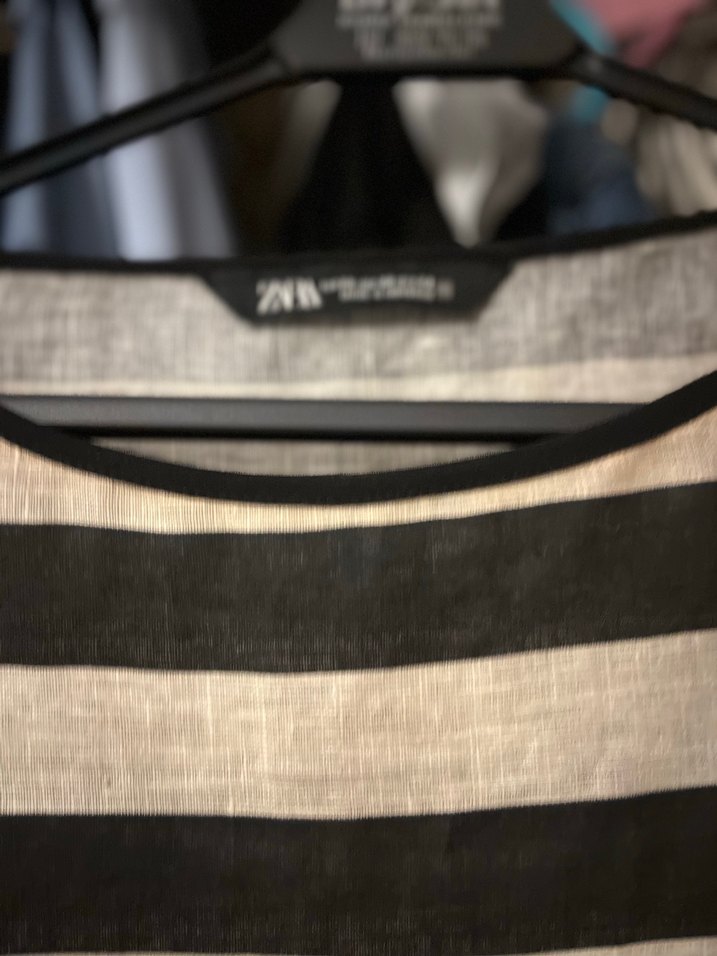 Zara Çizgili Keten Kadın Bluz - Görsel 2