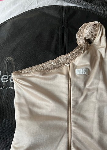 Network Drapeli Pullu  Midi Abiye Elbise - Görsel 3