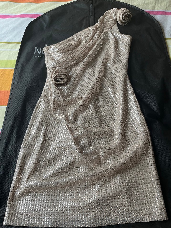 Network Drapeli Pullu  Midi Abiye Elbise - Görsel 2