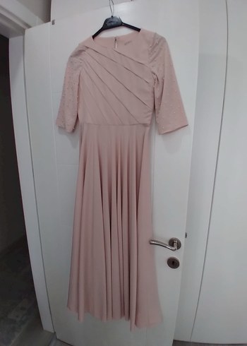 Kaliteli Kumaştan Pudra Rengi Abiye Anne-Kız Elbisesi - Görsel 4