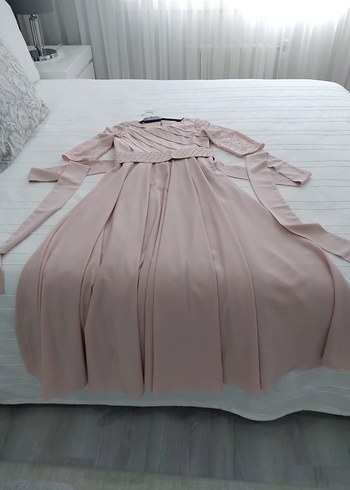 Kaliteli Kumaştan Pudra Rengi Abiye Anne-Kız Elbisesi - Görsel 2