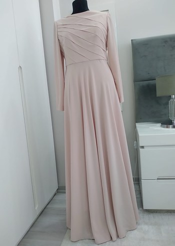 Kaliteli Kumaştan Pudra Rengi Abiye Anne-Kız Elbisesi - Görsel 3