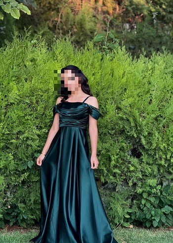 Yeşil Drapeli Uzun Straplez Abiye Elbise mezuniyet elbise - Görsel 3