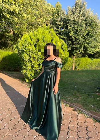 Yeşil Drapeli Uzun Straplez Abiye Elbise mezuniyet elbise - Görsel 2