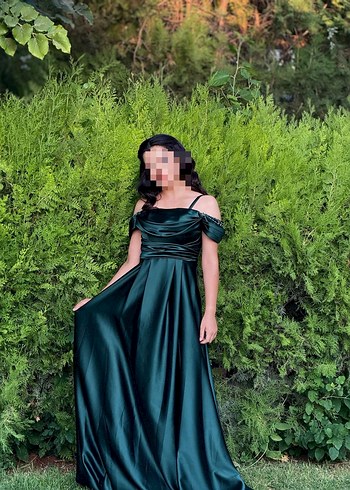 Yeşil Drapeli Uzun Straplez Abiye Elbise mezuniyet elbise - Görsel 4