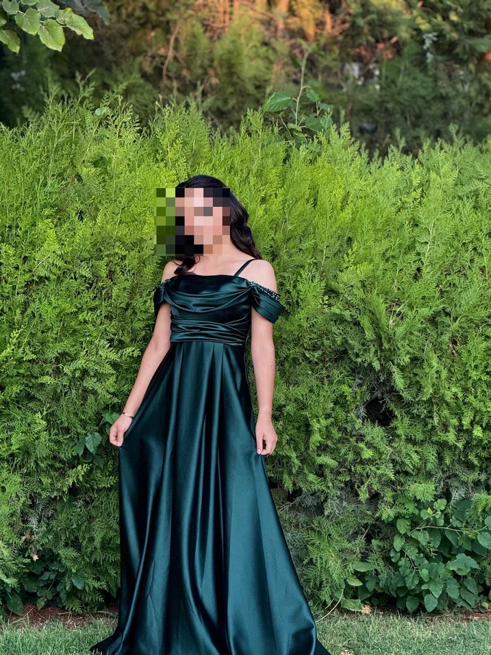 Yeşil Drapeli Uzun Straplez Abiye Elbise mezuniyet elbise - Görsel 3