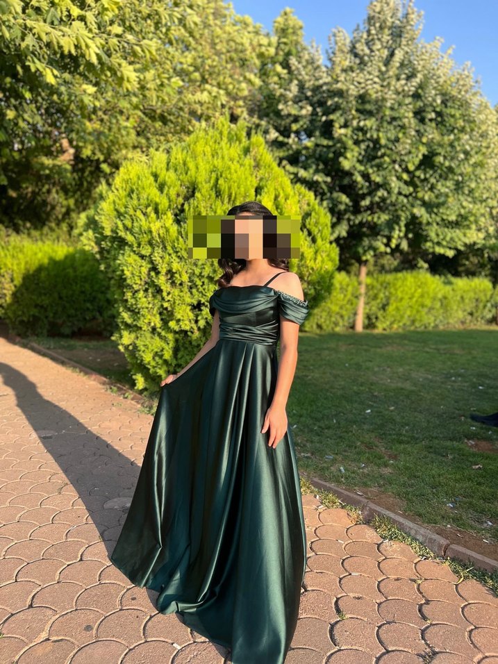 Yeşil Drapeli Uzun Straplez Abiye Elbise mezuniyet elbise - Görsel 2