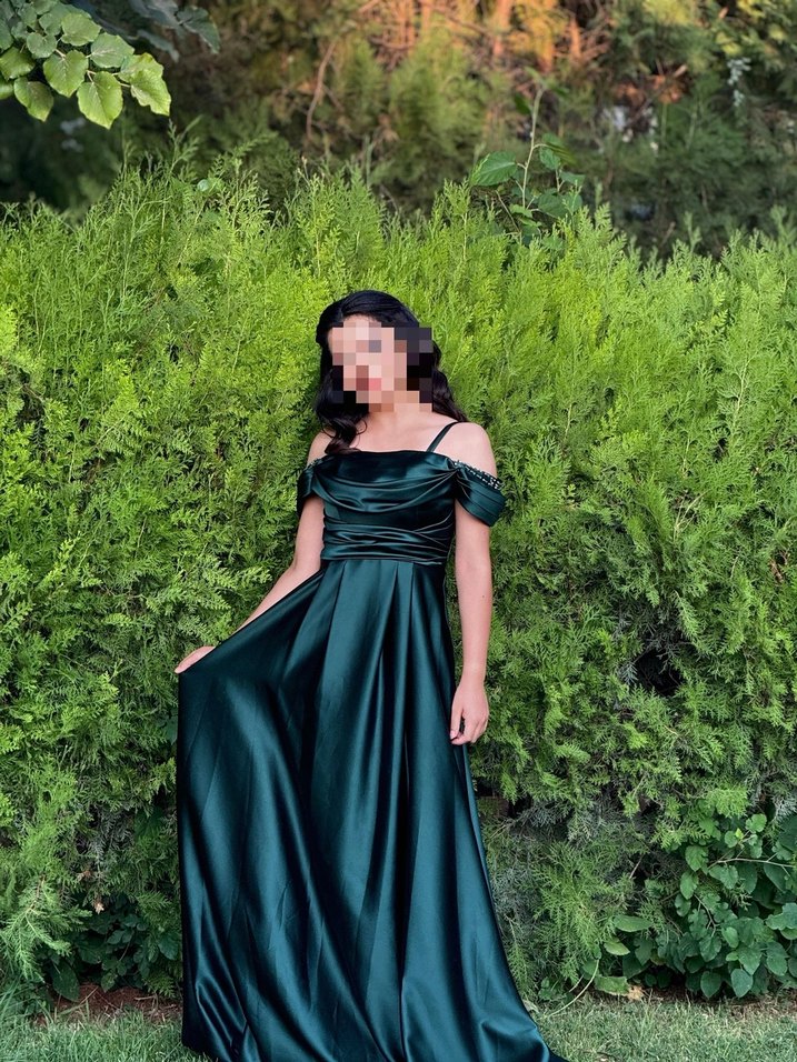 Yeşil Drapeli Uzun Straplez Abiye Elbise mezuniyet elbise - Görsel 4