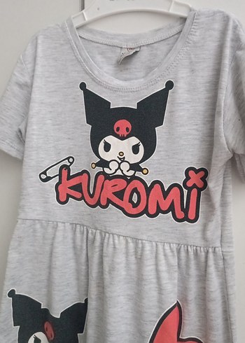 Kız Çocuk Gri Kuromi Baskılı Kısa Kollu Tişört - Görsel 3
