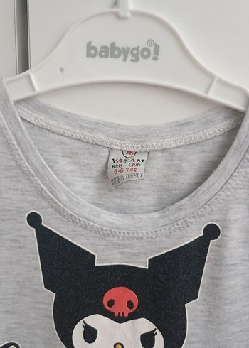 Kız Çocuk Gri Kuromi Baskılı Kısa Kollu Tişört - Görsel 2