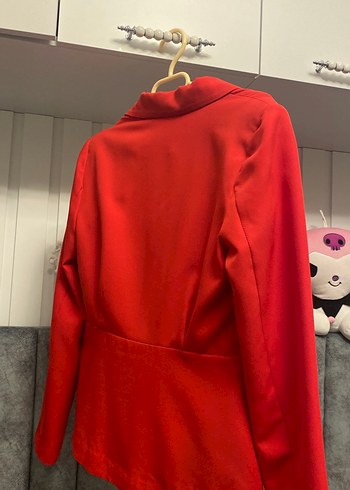 Kadın Kırmızı Düğmeli Midi Blazer Ceket - Görsel 2