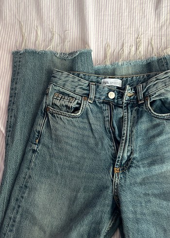 Zara Yuksek Bel Mavi Denim Jean