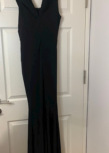 Siyah Drapeli V Yakalı Uzun Abiye Elbise - Görsel 5