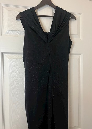 Siyah Drapeli V Yakalı Uzun Abiye Elbise - Görsel 6