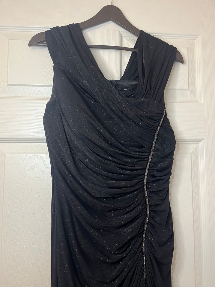 Siyah Drapeli V Yakalı Uzun Abiye Elbise - Görsel 2